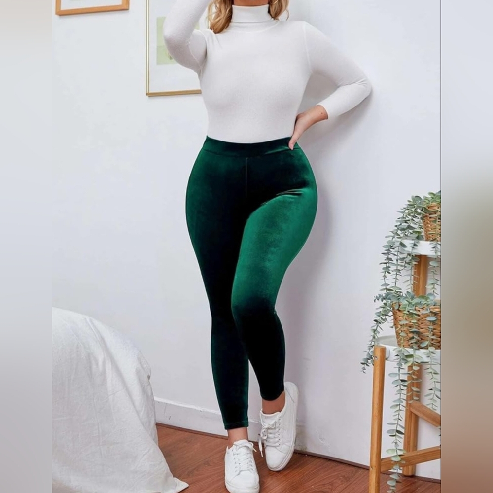 Time and Tru High Waisted Green Velvet Leggings